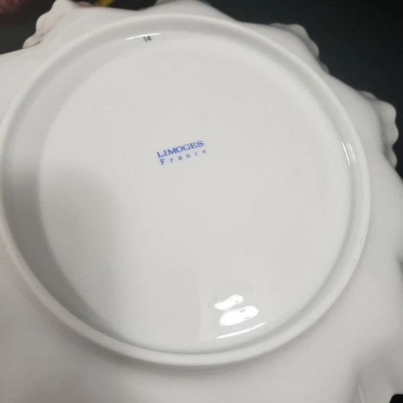 LIMOGES France White Plate Purple Flowers Edge 8"  Serving Decorative Plate Bowl - Picture 6 of 7